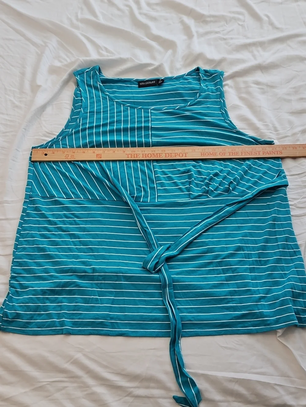 Nina Leonard Teal Striped Sleeveless Tie-Front Top - Picture 5 of 6